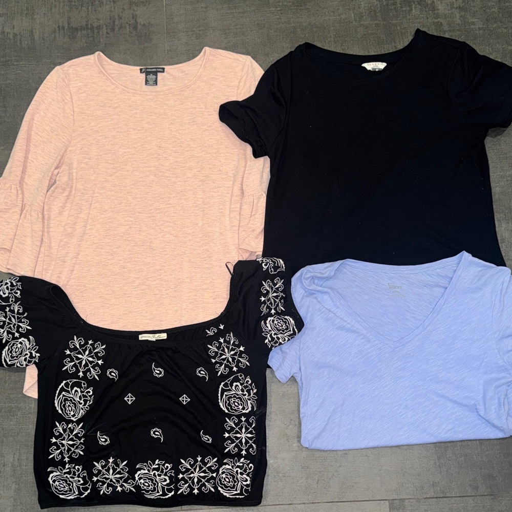 Women’s Short Sleeve Top Set — Pink, Black, Light Blue